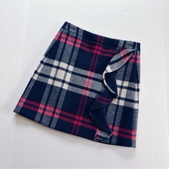 NEW J.Crew Navy Plaid Mini Wool Ruffle Skirt - Picture 8 of 10